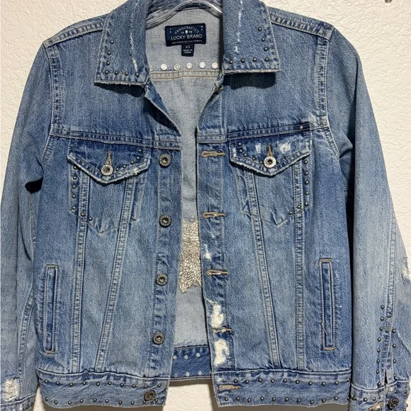 Lucky Brand Trucker Denim Jean Jacket with Embellished Eagle Design - XS - EUC - Picture 4 of 5